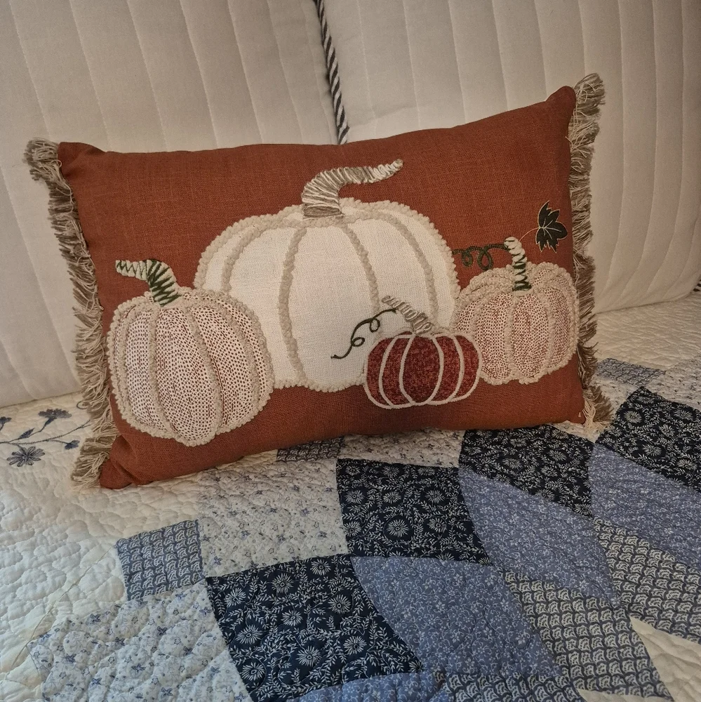 New Embroidered Pumkin Decortive Rectangle Throw Pillow